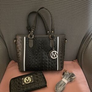 MKF Croc-embossed Black & Gray Small Tote  By Mia K Bag And Wallet